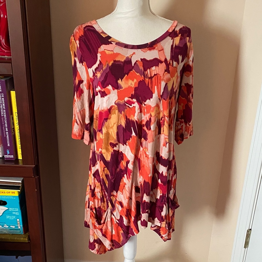 LOGO by Lori Goldstein Vibrant Abstract Tunic - Purple, Orange, Pink